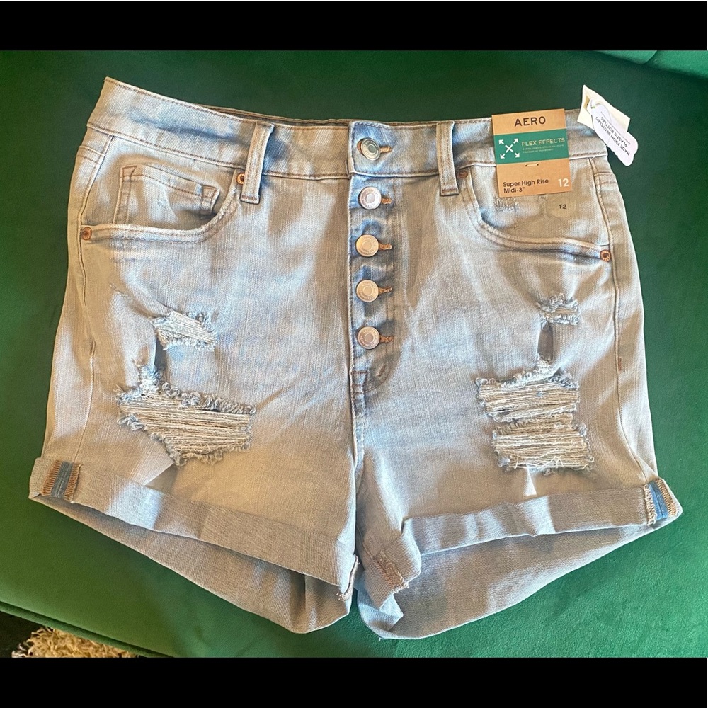 Aero Aeropostale Shorts Denim Button Fly High Waist Size 12 NEW